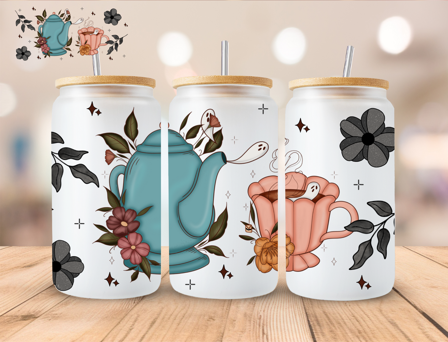 Halloween Ghost Tea - 16 oz / 20 oz Libby UV DTF Wrap