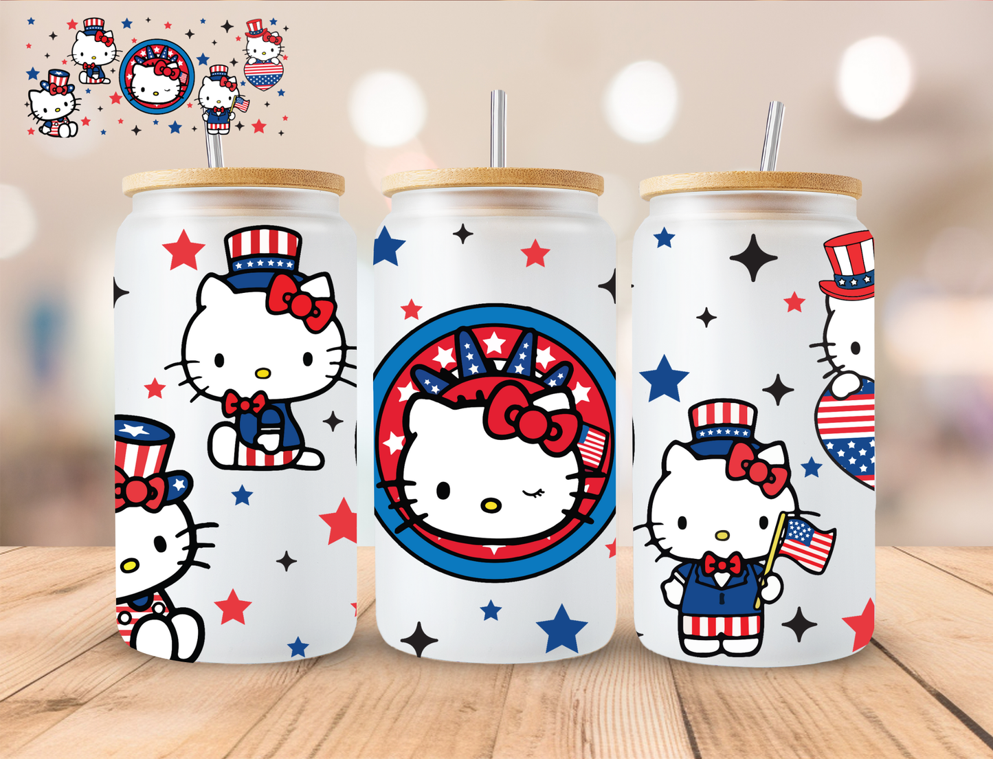 Patriotic Kitty - 16 oz / 20 oz Libby UV DTF Wrap