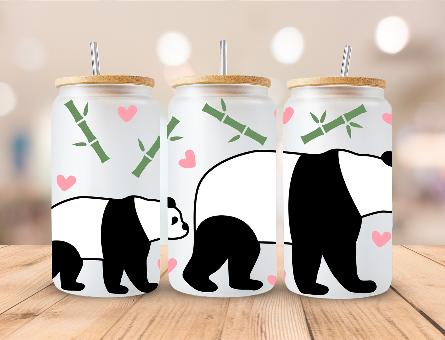 Panda Mama Bear and Baby Bear - Libby UV DTF Wrap EXCLUSIVE DESIGNED