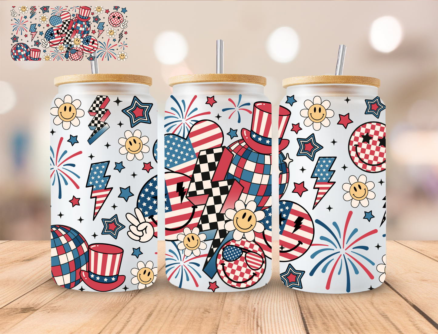 4th Of July Retro - 16 oz / 20 oz Libby UV DTF Wrap