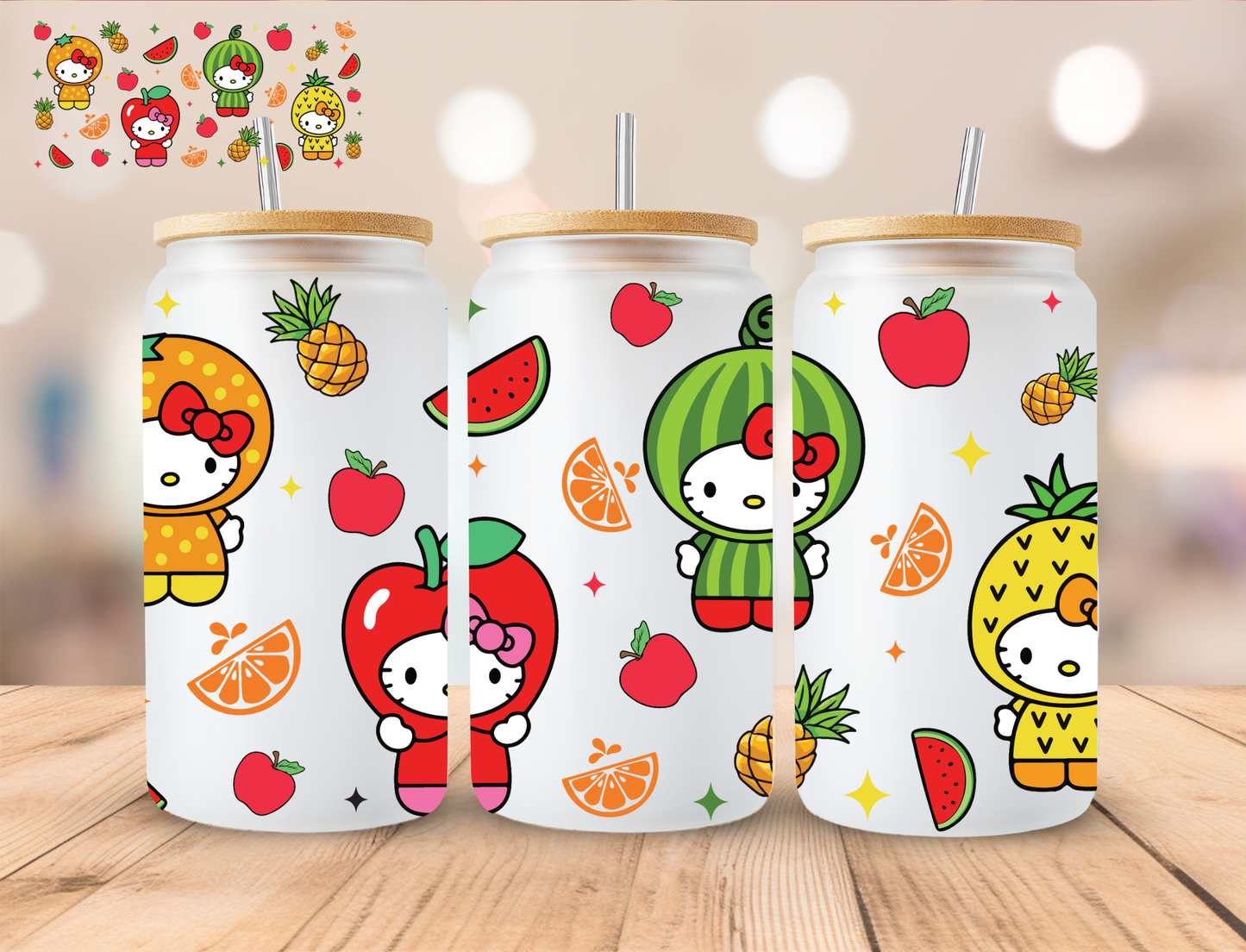 Fruit Kitties - 16 oz / 20 oz Libby UV DTF Wrap