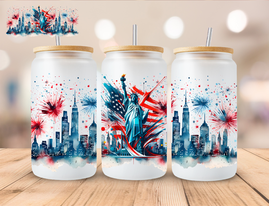 Patriotic Statue Of Liberty - 16 oz / 20 oz Libby UV DTF Wrap
