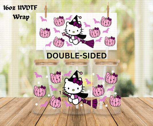 Halloween Purple Pumpkins HK Witch - 16 oz Libby UV DTF DOUBLESIDED Wrap RTS