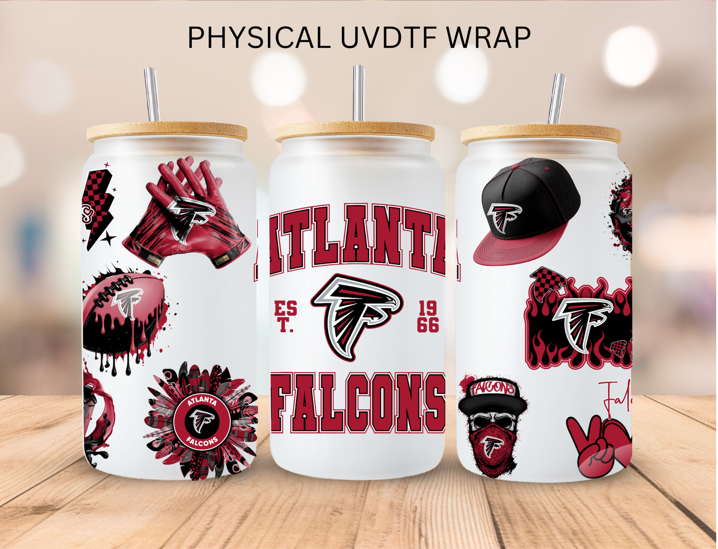 Falcons NFL Team - 16 oz / 20 oz Libby UV DTF Wrap