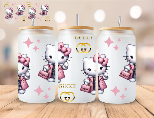 Pink Bougie Kitty - 16 oz / 20 oz Libby UV DTF Wrap