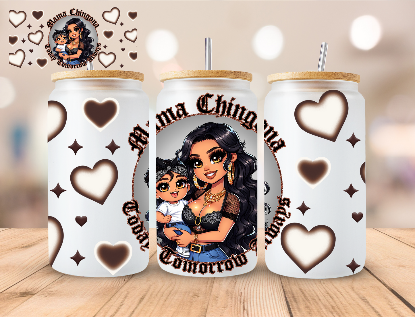 Black Hair Mama Chingona Chicano Mothers Day - 16 oz / 20 oz Libby UV DTF Wrap