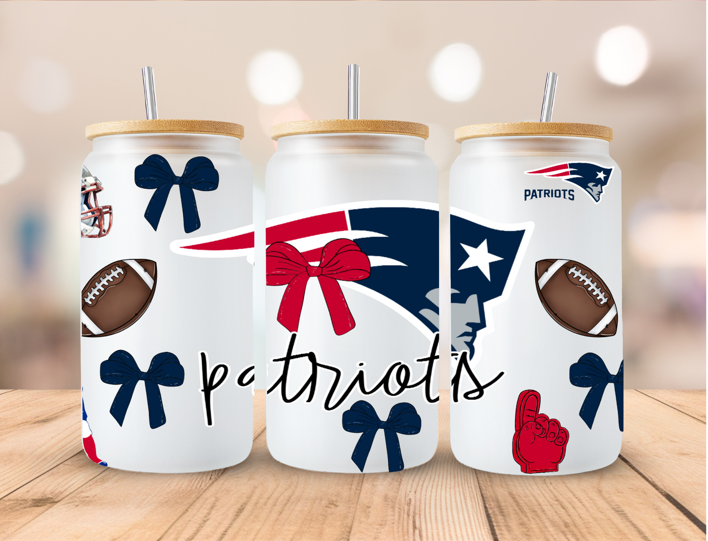 Football Sports Coquette Patriots - 16 oz / 20 oz Libby UV DTF Wrap