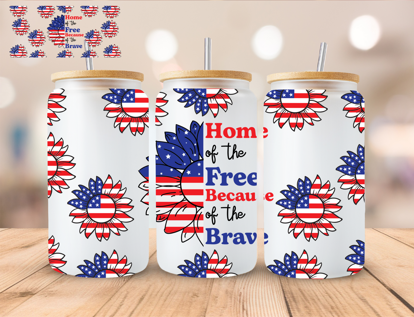 Patriotic Home Of The Free - 16 oz / 20 oz Libby UV DTF Wrap