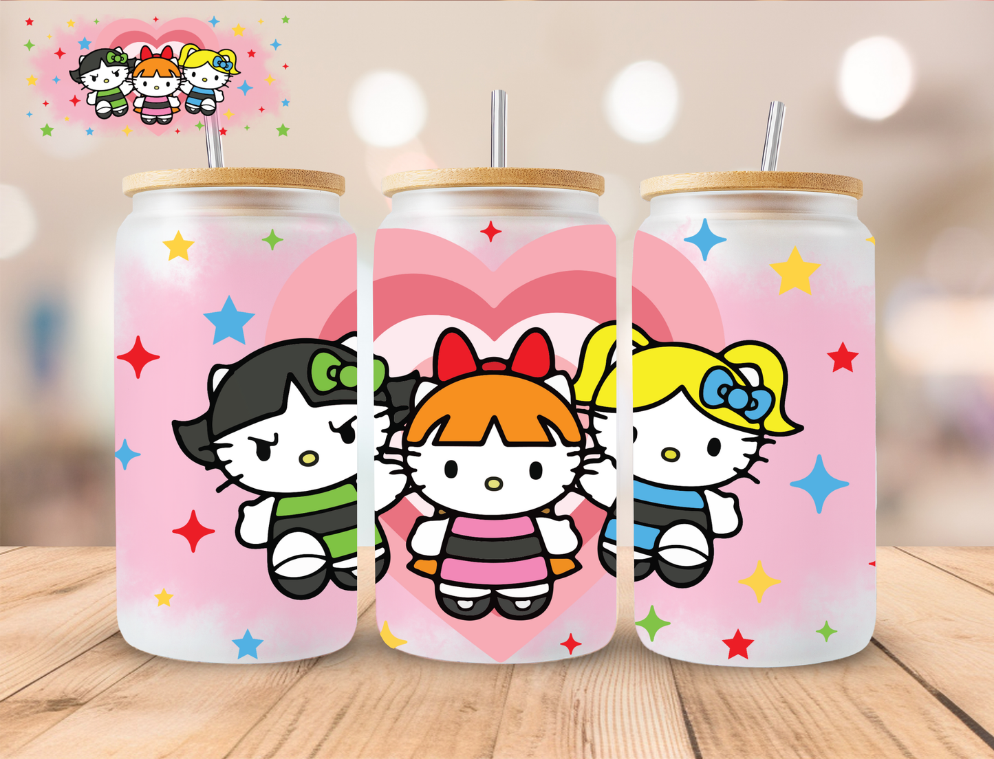 Kitty Puff Girls - 16 oz / 20 oz Libby UV DTF Wrap