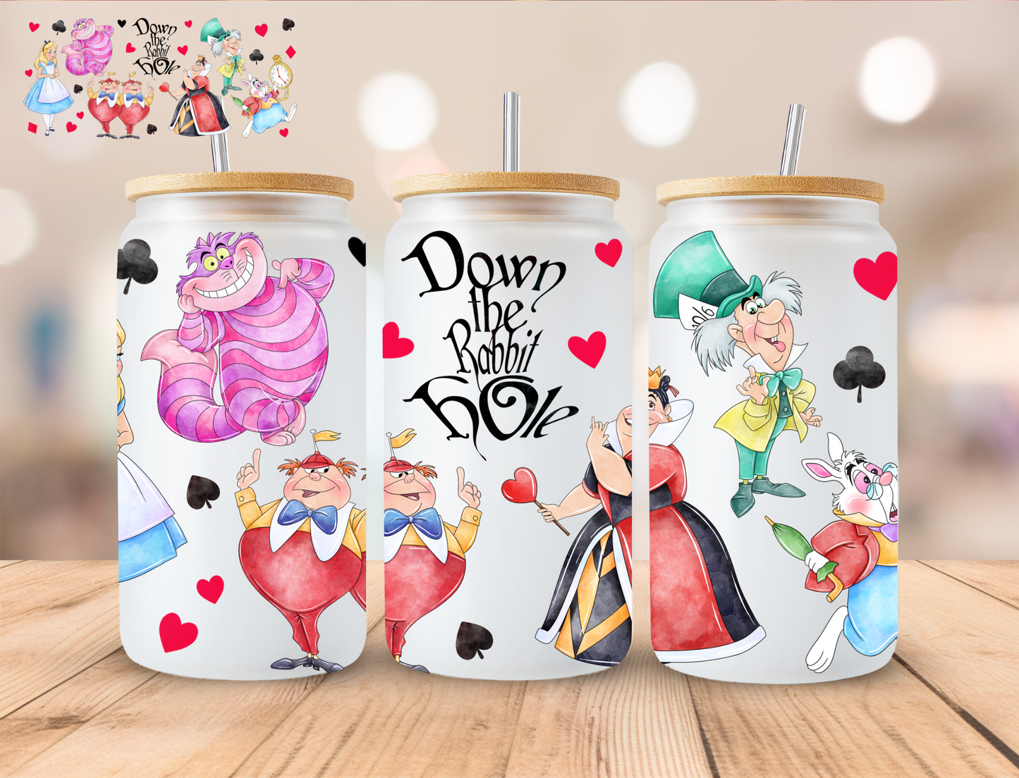 Wonderland Down The Rabbit Hole - 16 oz / 20 oz Libby UV DTF Wrap