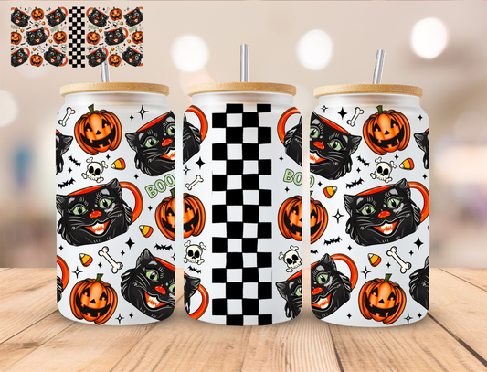 Checkered Halloween Mugs - 16 oz / 20 oz Libby UV DTF Wrap