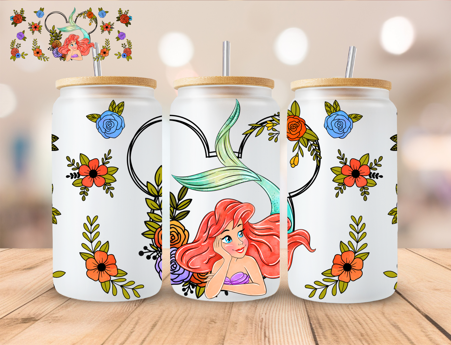 Mermaid Princess - 16 oz / 20 oz Libby UV DTF Wrap