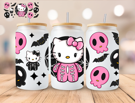 Kitty Skeleton - 16 oz / 20 oz Libby UV DTF Wrap
