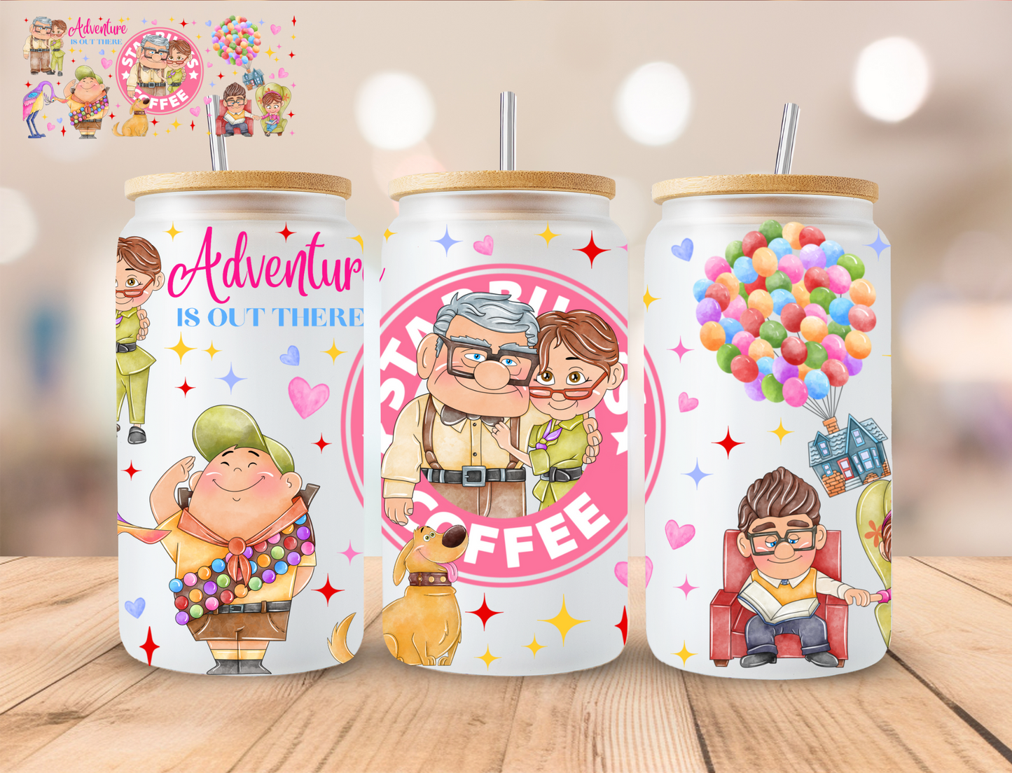 Balloon House Couple Coffee - 16 oz / 20 oz Libby UV DTF Wrap