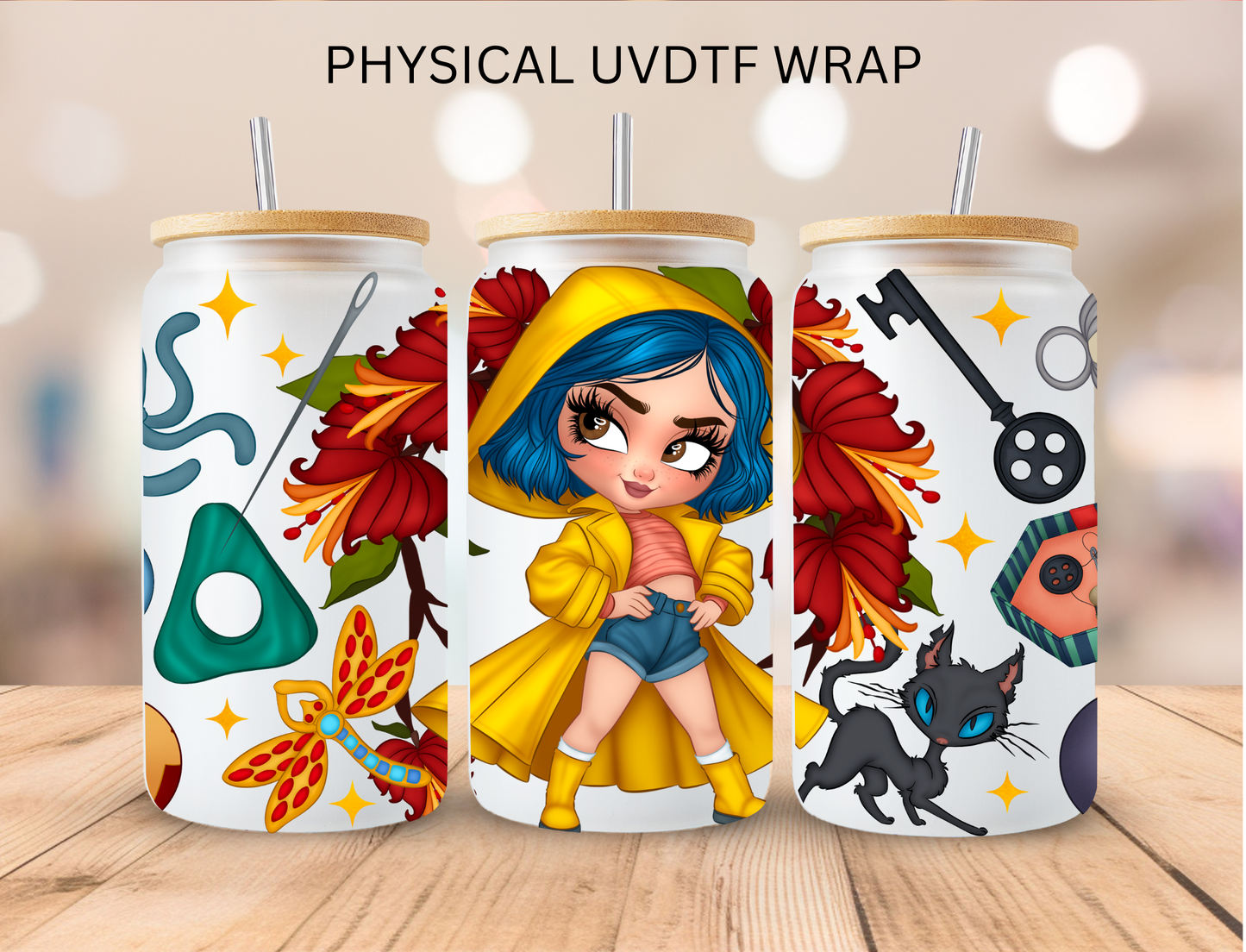 Halloween Button Eyed Girl - 16 oz / 20 oz Libby UV DTF Wrap