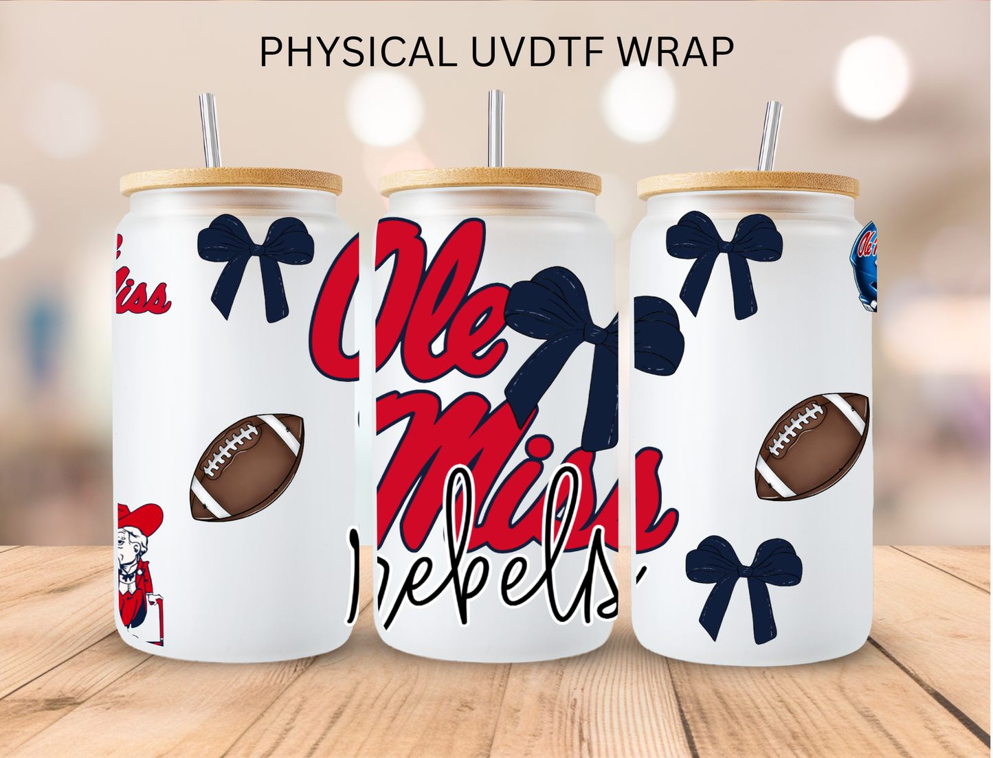 Ole Miss Rebels - 16 oz / 20 oz Libby UV DTF Wrap