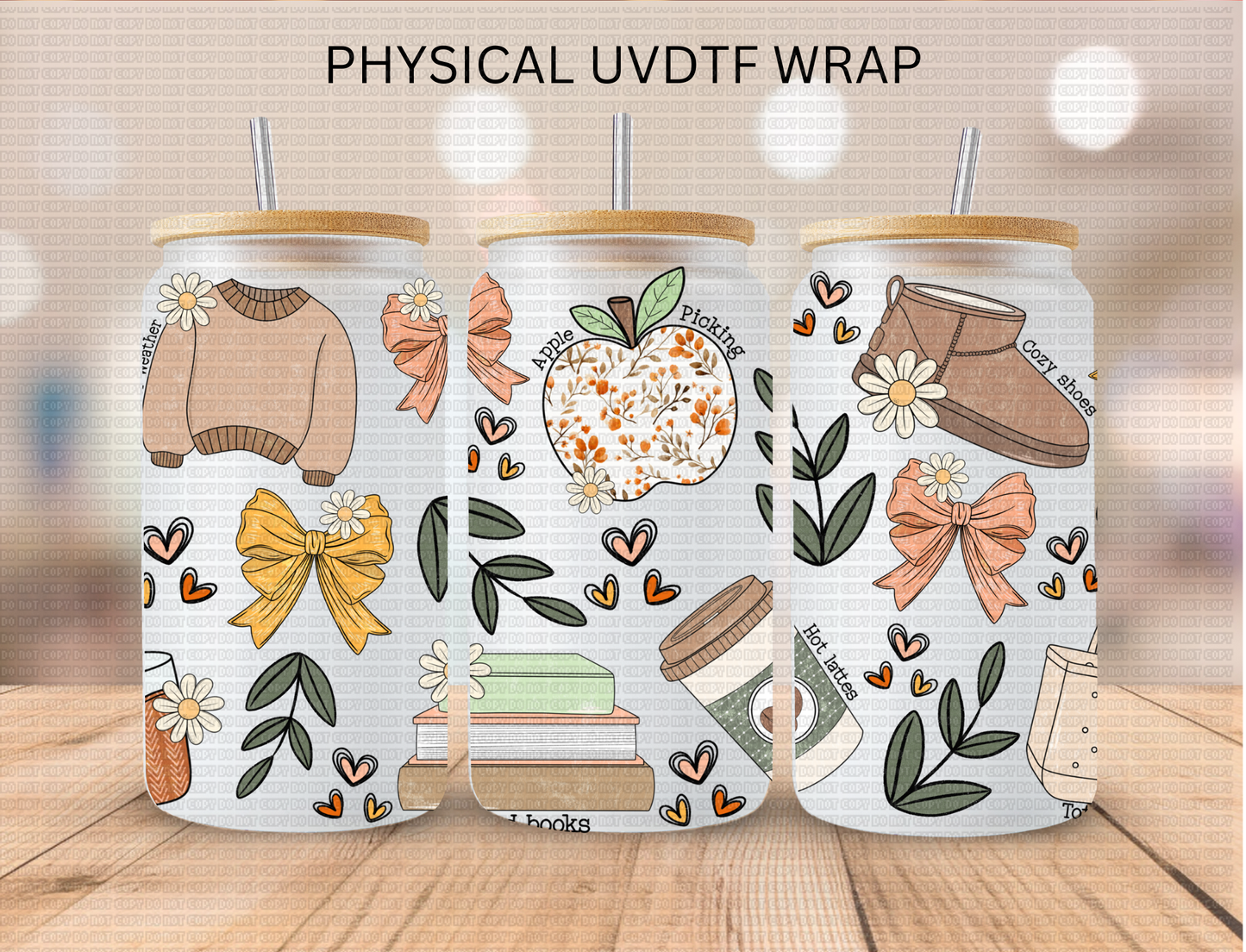 Fall Boho Aesthetic - 16 oz / 20 oz Libby UV DTF Wrap