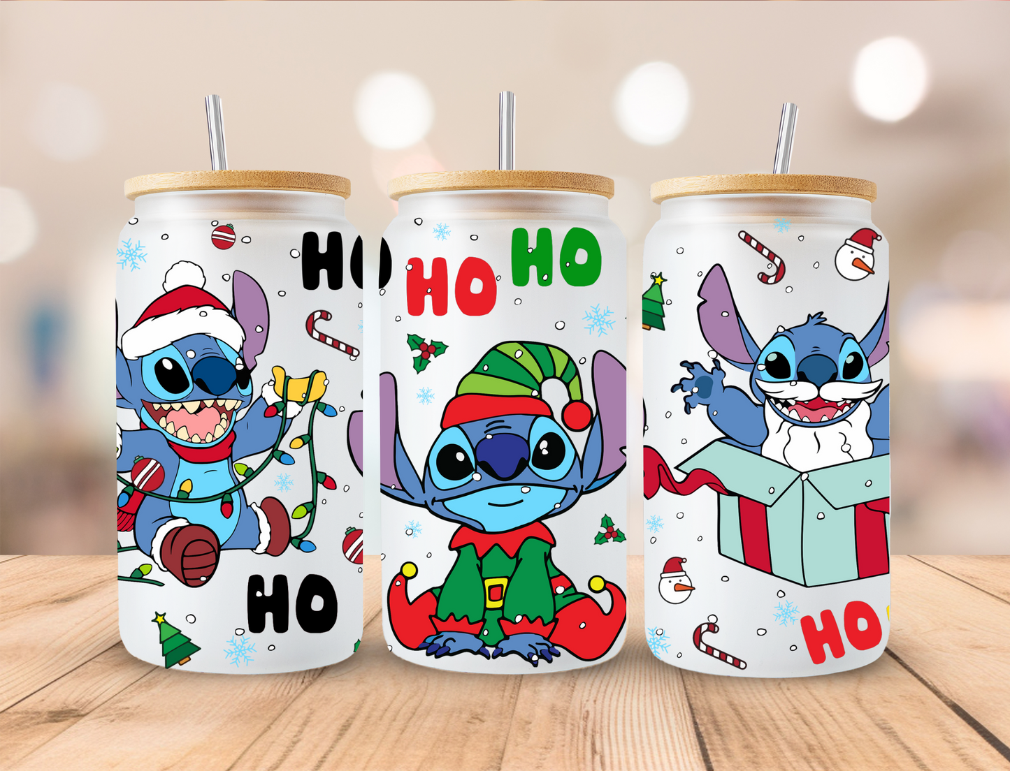 HO HO HO Alien Elf Christmas - 16oz Libby UV DTF Wrap RTS