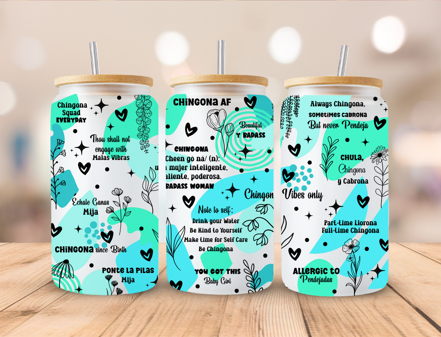 Blue Chingona Vibes Only Spanish - 16 oz Libby UV DTF Wrap