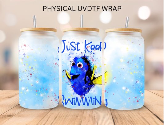 Watercolor Just Keep Swimming - 16 oz / 20 oz Libby UV DTF