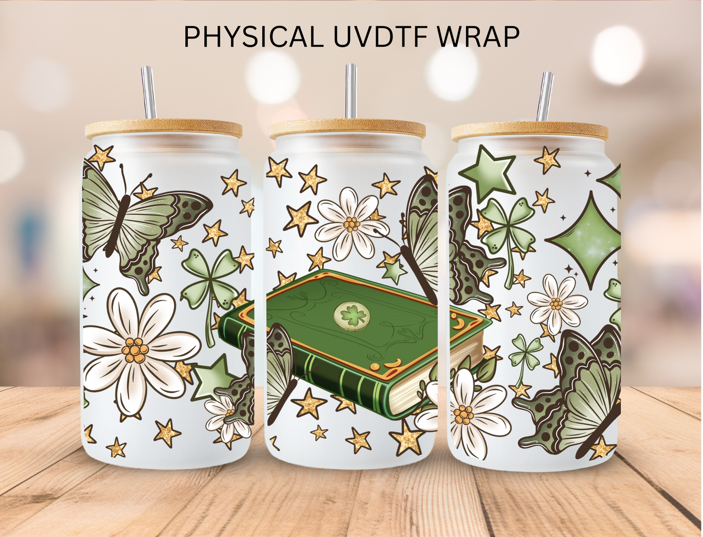 Green Bookish Floral - 16 oz / 20 oz Libby UV DTF