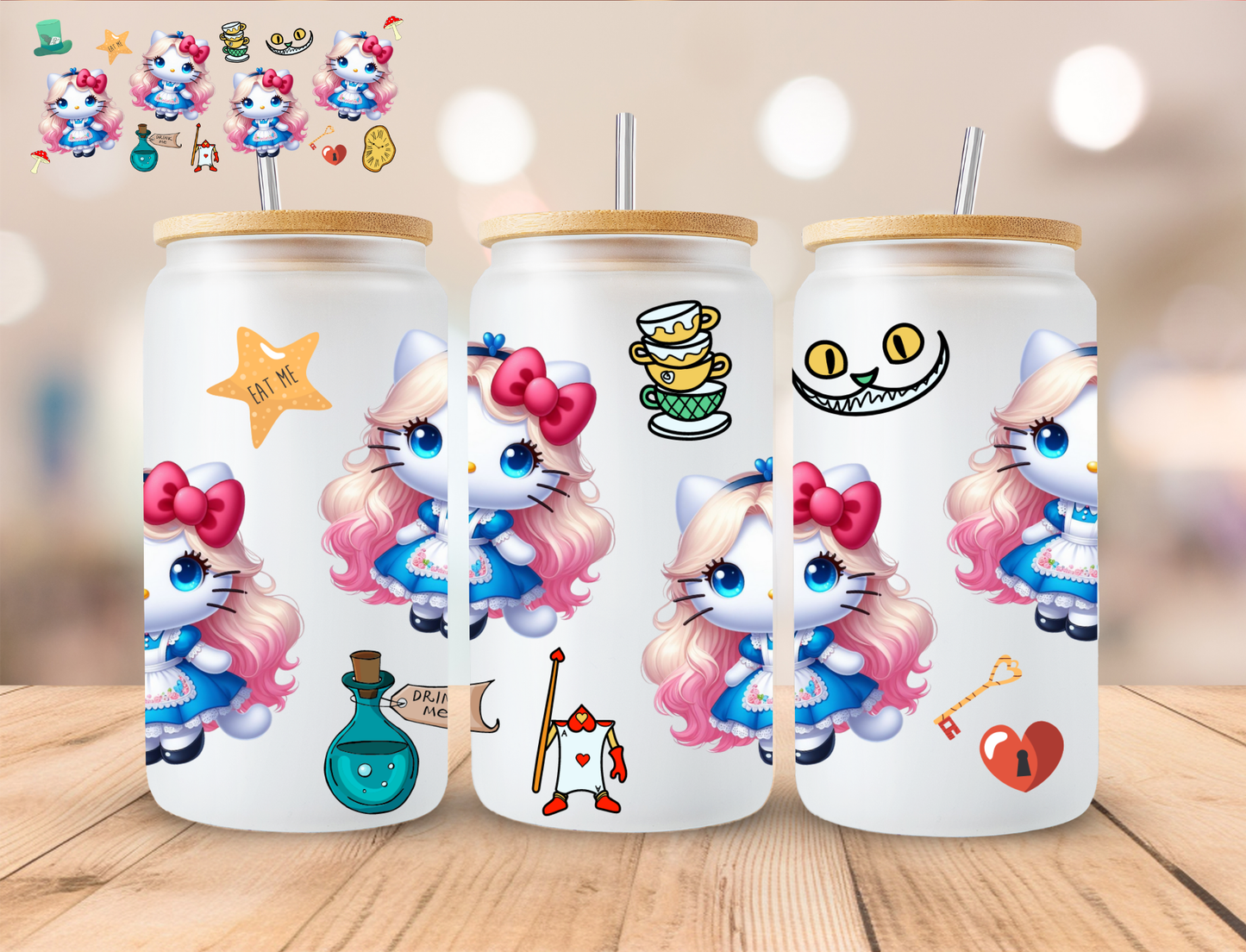 Wonderland Kitty - 16 oz / 20 oz Libby UV DTF Wrap