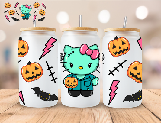 Halloween Franken Kitty - 16 oz / 20 oz Libby UV DTF Wrap EXCLUSIVE DESIGN