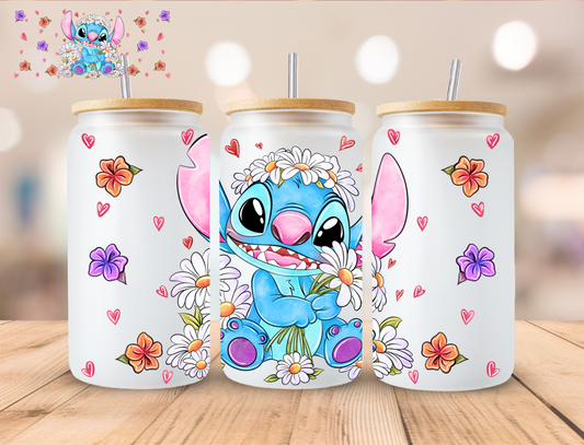 Floral Blue Alien - 16 oz / 20 oz Libby UV DTF Wrap