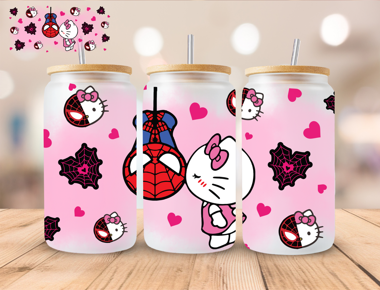 Spider Kitty And Kitty - 16 oz / 20 oz Libby UV DTF Wrap