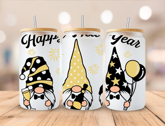 Happy New Year Gnomes - 16 oz Libby UV DTF Wrap