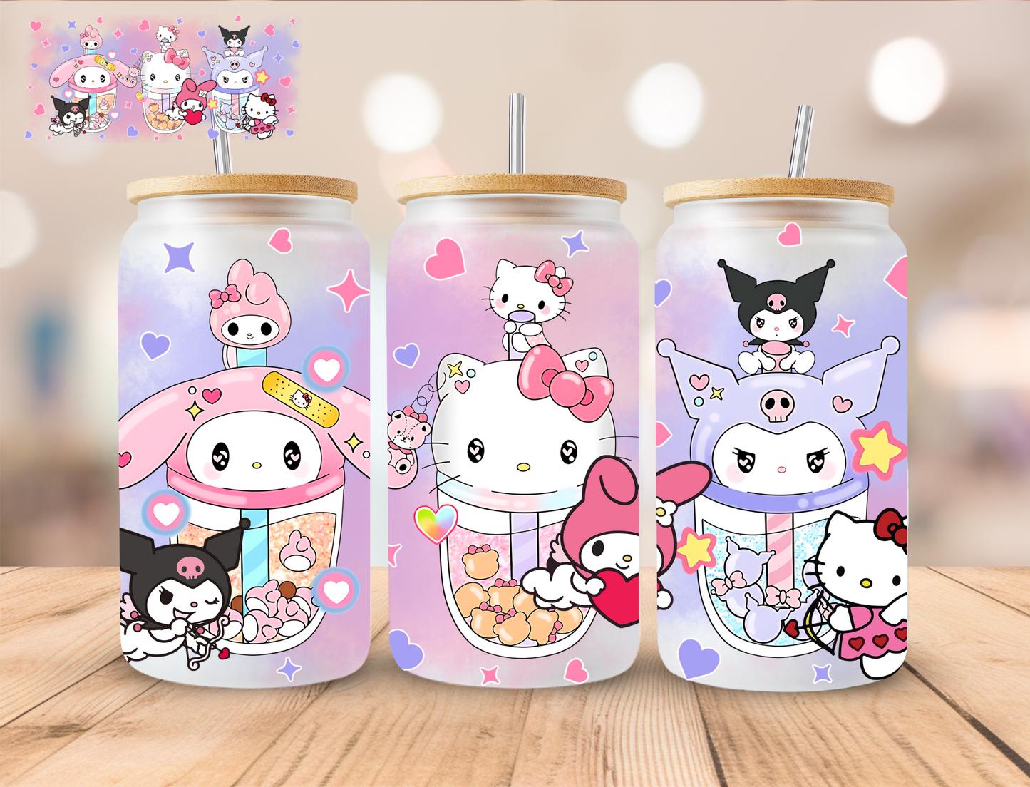 Kitty Straw Cups - 16 oz / 20 oz Libby UV DTF Wrap