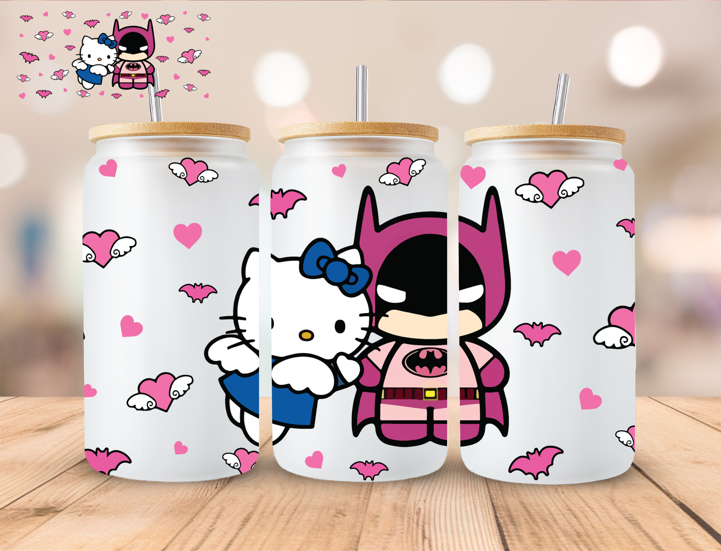 Pink Bat And Kitty - 16 oz / 20 oz Libby UV DTF Wrap