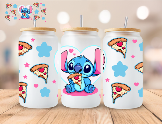 Blue Alien Eating Pizza - 16 oz / 20 oz Libby UV DTF Wrap EXCLUSIVE DESIGN