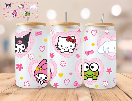 Kitty Friends In Heart - 16 oz / 20 oz Libby UV DTF Wrap