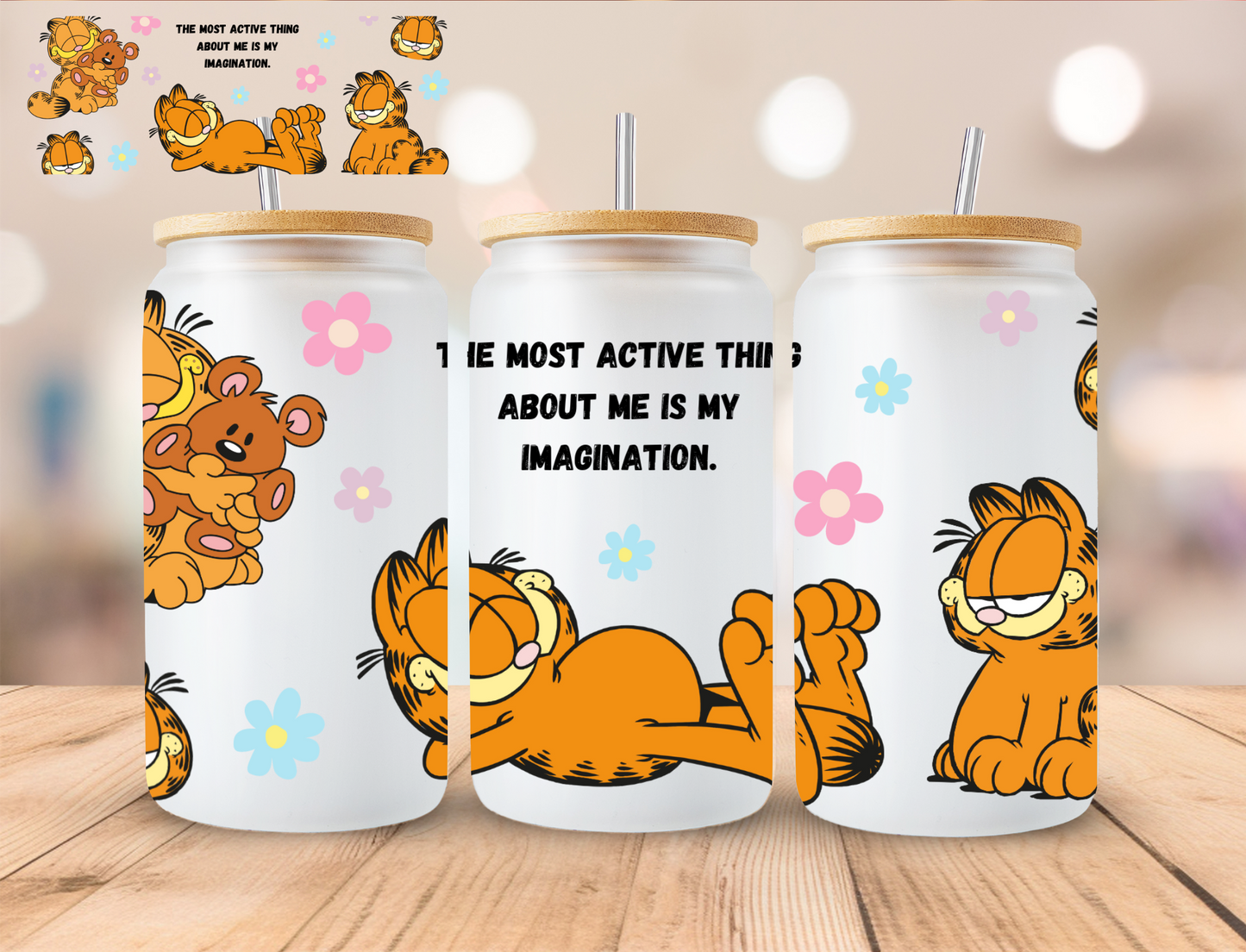 Sleepy Orange Kitty Garfield - 16 oz / 20 oz Libby UV DTF Wrap