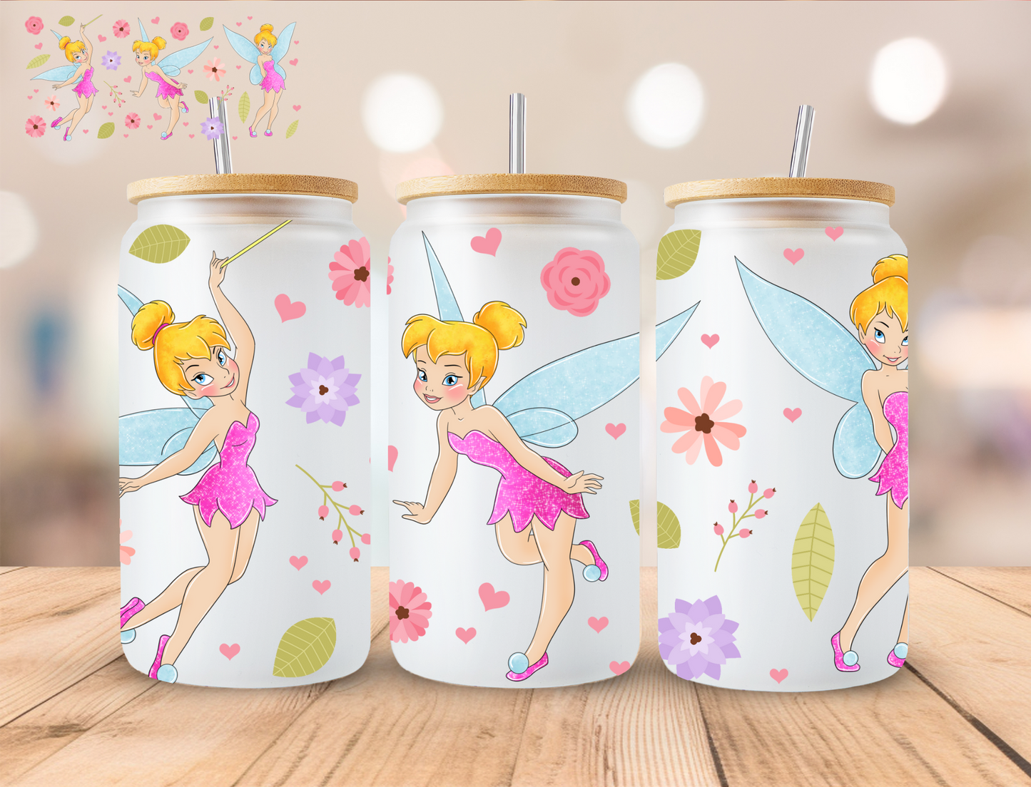 Pink Floral Fairy - 16 oz / 20 oz Libby UV DTF Wrap