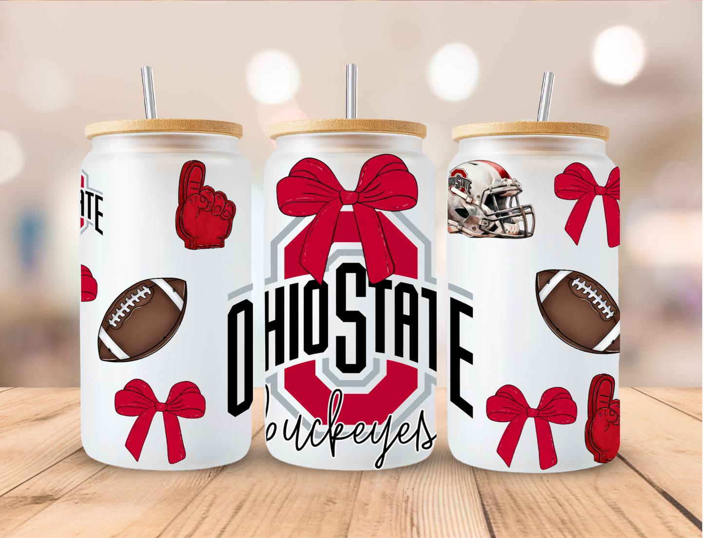 Football Sports Coquette Ohio State Buckeyes - 16 oz / 20 oz Libby UV DTF Wrap