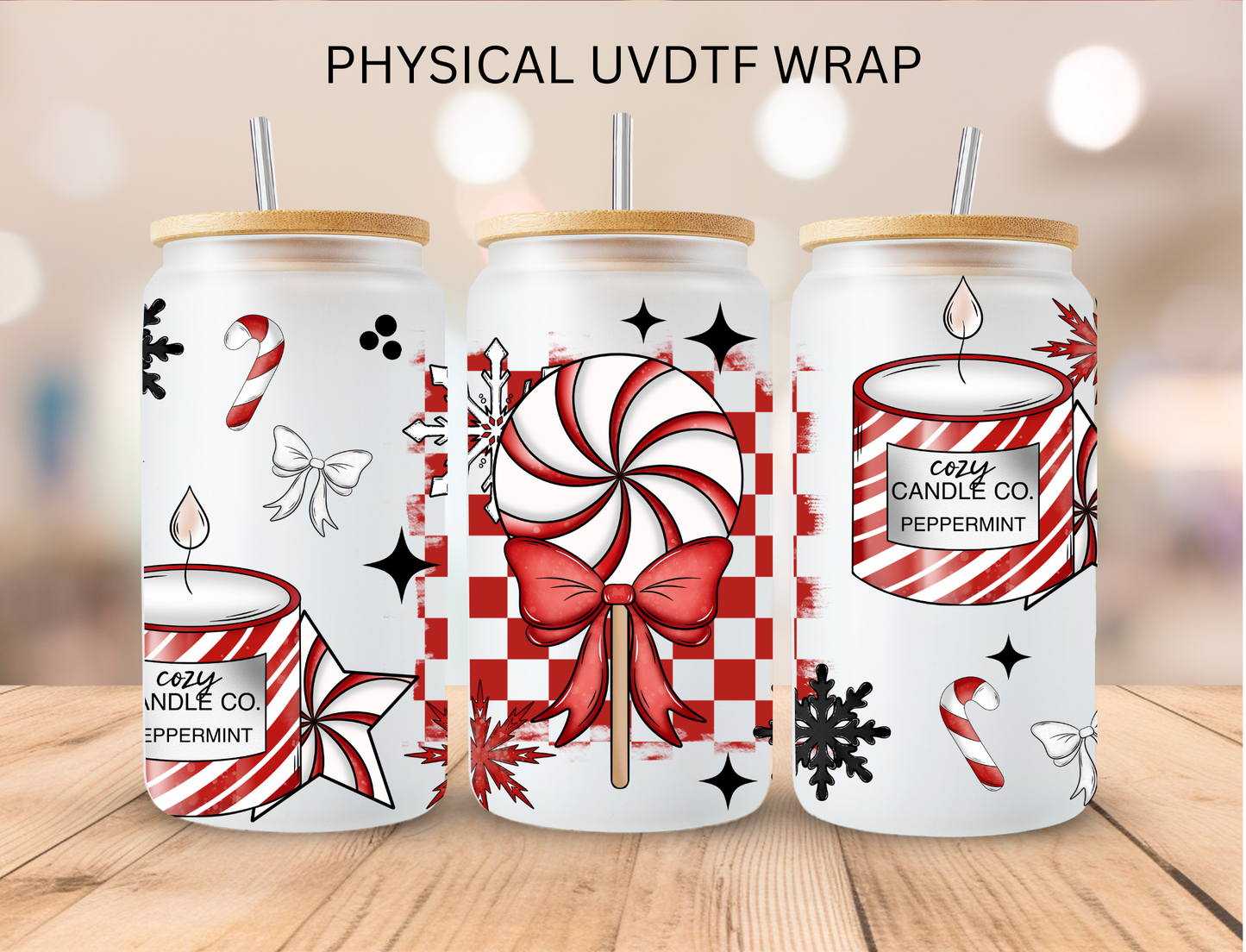 Christmas Peppermint Candle Season - 16 oz / 20 oz Libby UV DTF Wrap