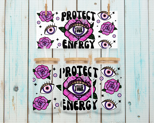 Evil Eye Purple Protect Energy Latino - 16 oz / 20 oz Libby UV DTF Wrap C&O EXCLUSIVE