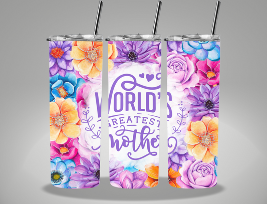 Mother's Day Floral World's Greatest Mother - 20oz Skinny Tumbler Wrap