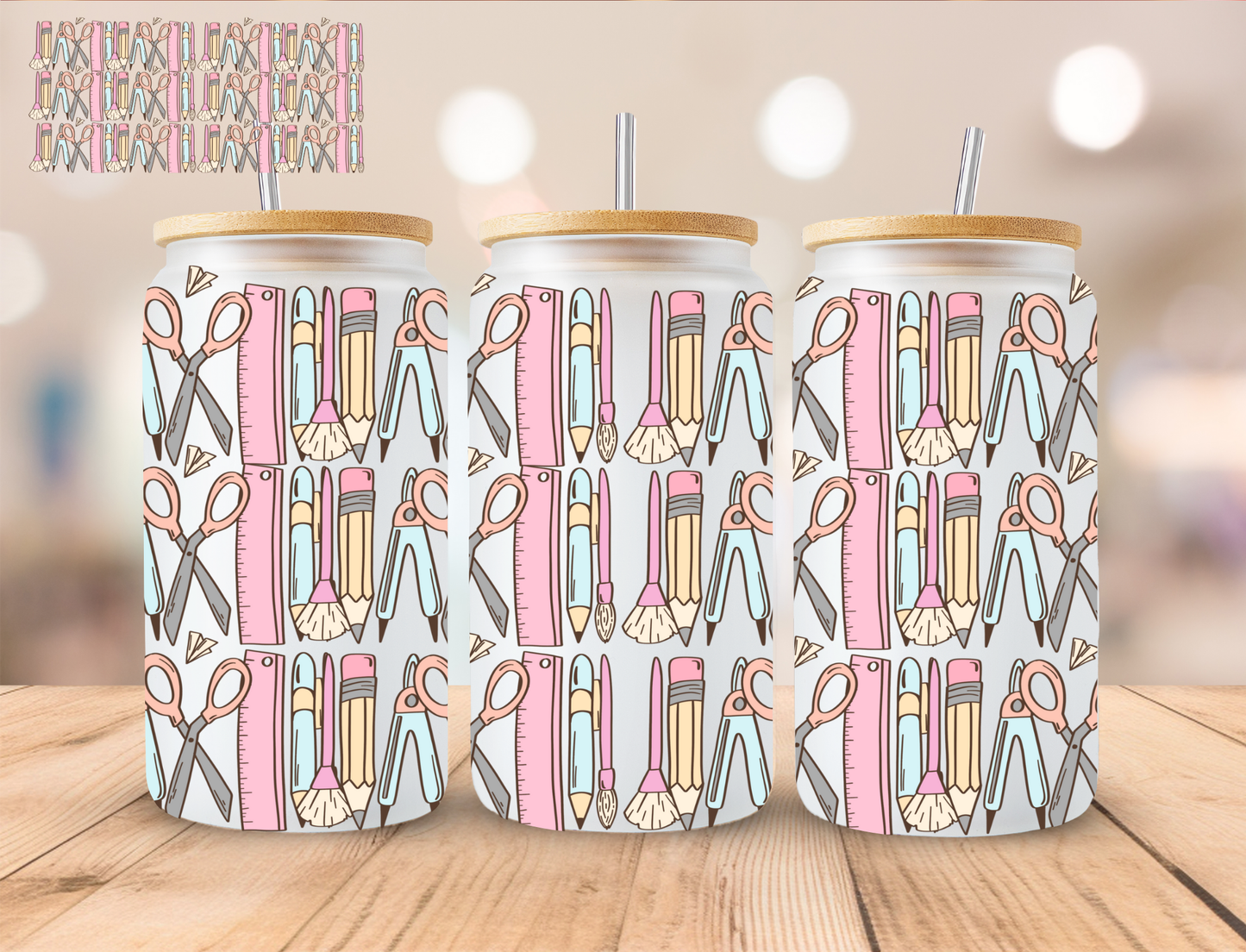 Pastel Stationary - 16 oz / 20 oz Libby UV DTF Wrap