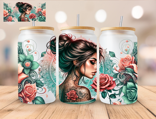 Floral Girl - 16 oz / 20 oz Libby UV DTF Wrap