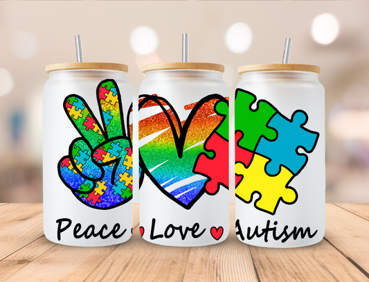 Peace Love Autism - 16oz Libby UV DTF Wrap