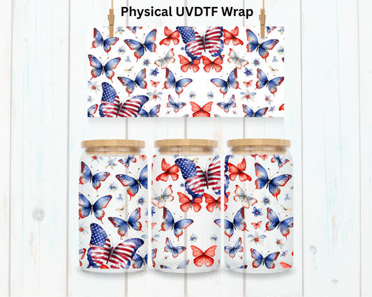 Red White Blue Butterfly Patriotic - 16 oz / 20 oz Libby UV DTF