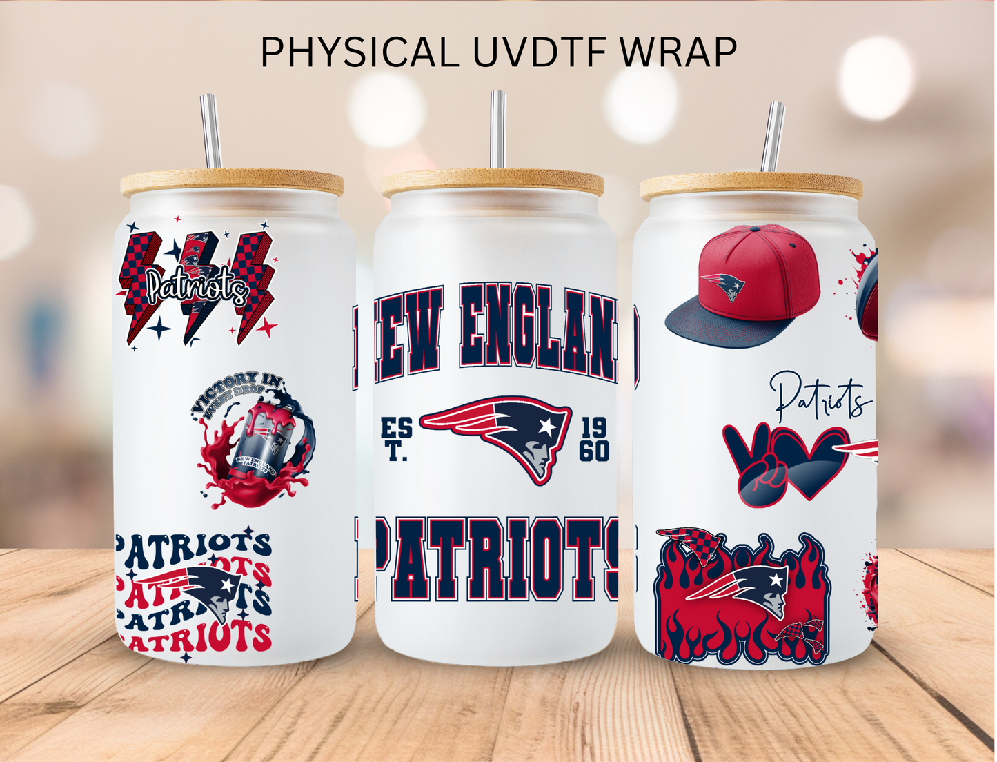 Patriots NFL Team - 16 oz / 20 oz Libby UV DTF Wrap