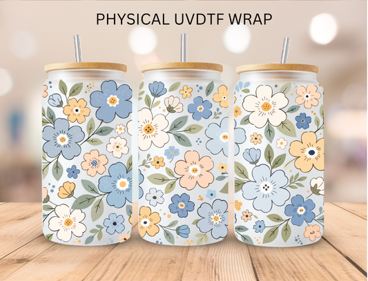 Spring Blue and Yellow Flowers - 16 oz / 20 oz Libby UV DTF Wrap
