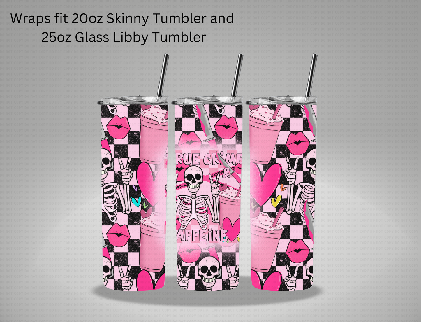 Halloween True Crime and Caffeine Pink - 20oz Skinny Tumbler / 25 Oz Glass Tumbler Wrap CSTAGE EXCLUSIVE