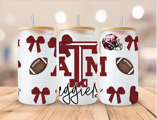 Football Sports Coquette ATM Aggies - 16 oz / 20 oz Libby UV DTF Wrap