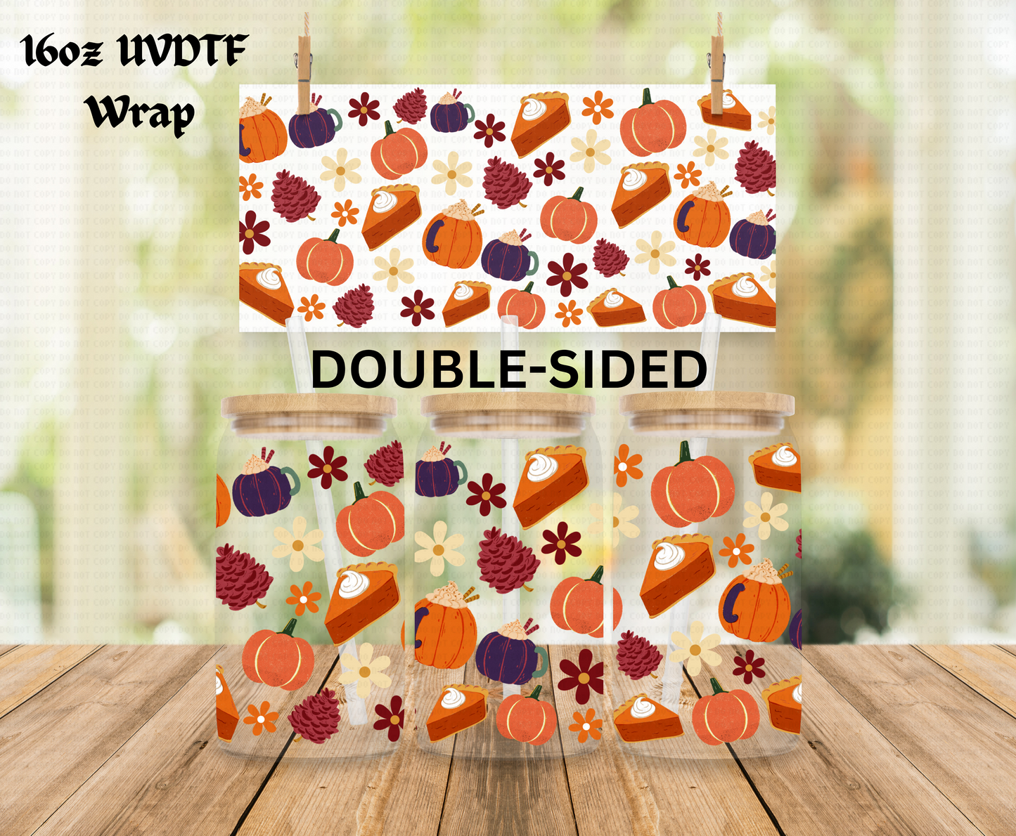 Autumn Pumpkins Spice Leaves - 16 oz Libby UV DTF DOUBLESIDED Wrap RTS