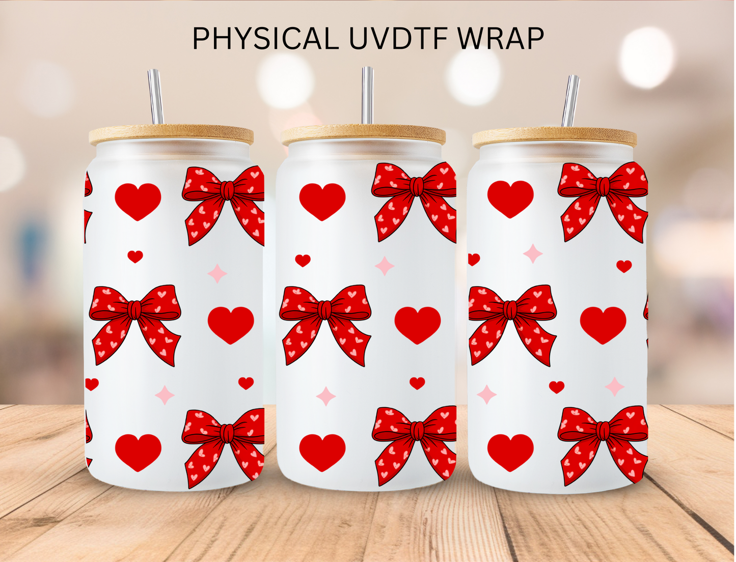 Valentine Red Coquette Bows - 16 oz / 20 oz Libby UV DTF